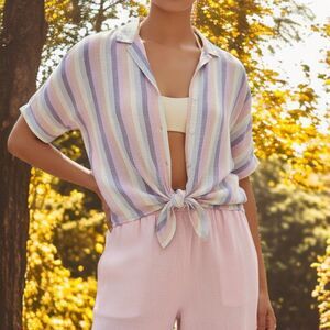 Rails Marley Pastel Resortwear Normcore Striped Mandalay Linen Top~$148